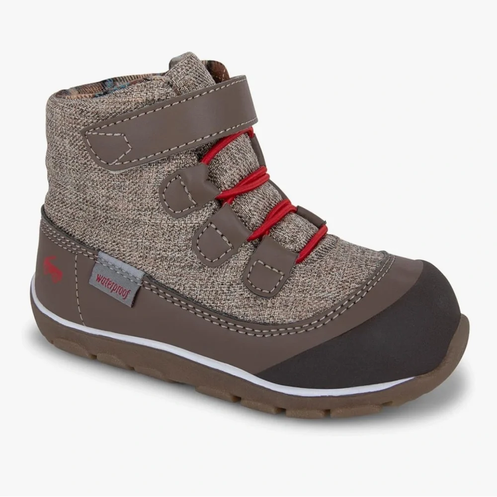 See Kai Run Brown and Red waterproof &insulated winter boots for little kids 4